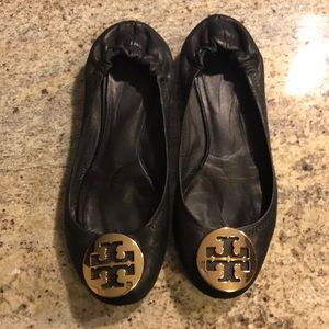 Sz 6.5 Tory Burch Black Leather Flats - used